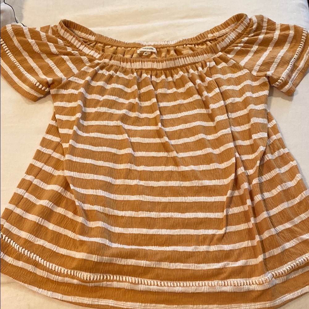 Maurices Brown and White Striped Off-Shoulder Blouse